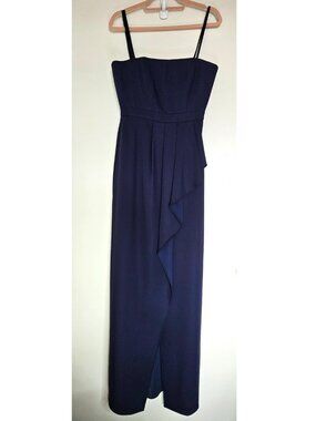 BCBGMaxAzria Kristine One Shoulder Peplum Maxi Gown Dress US6 Pacific Blue
